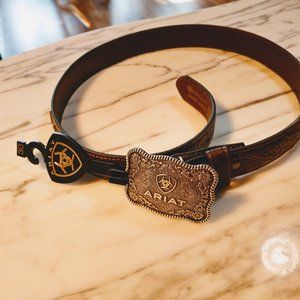 Child's Ariat Tooled Belt w/ Silver Ariat Logo Buckle - Brown, XL 30" NWT
